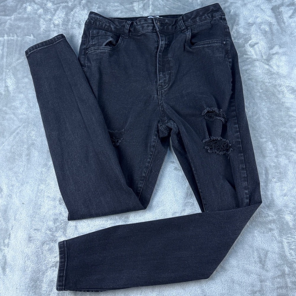 Refuge Denim Jeans Womens 13 Miami Black Distressed Skinny EUC